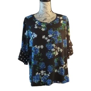 Size XL Blue An White Boxy 3/4 Sleeve Blouse